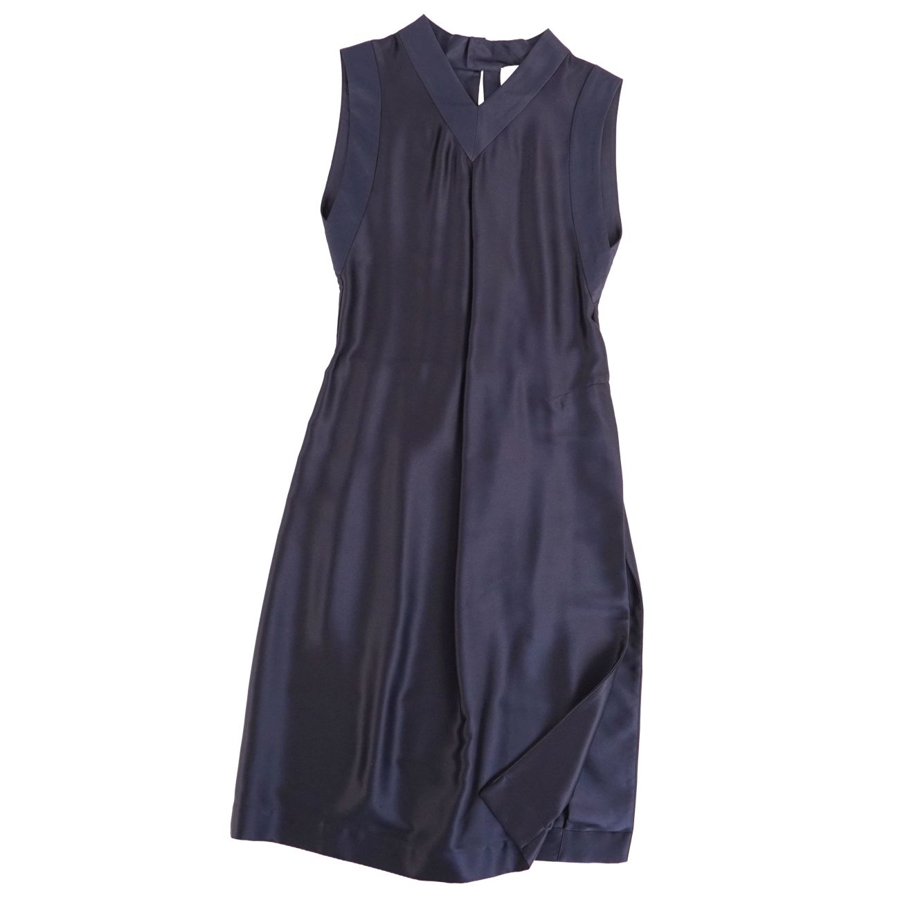 【美品】ジルサンダー JIL SANDER ワンピース ノースリーブ シルク トップス レディース イタリア製 34(S相当) ネイビー【中古】