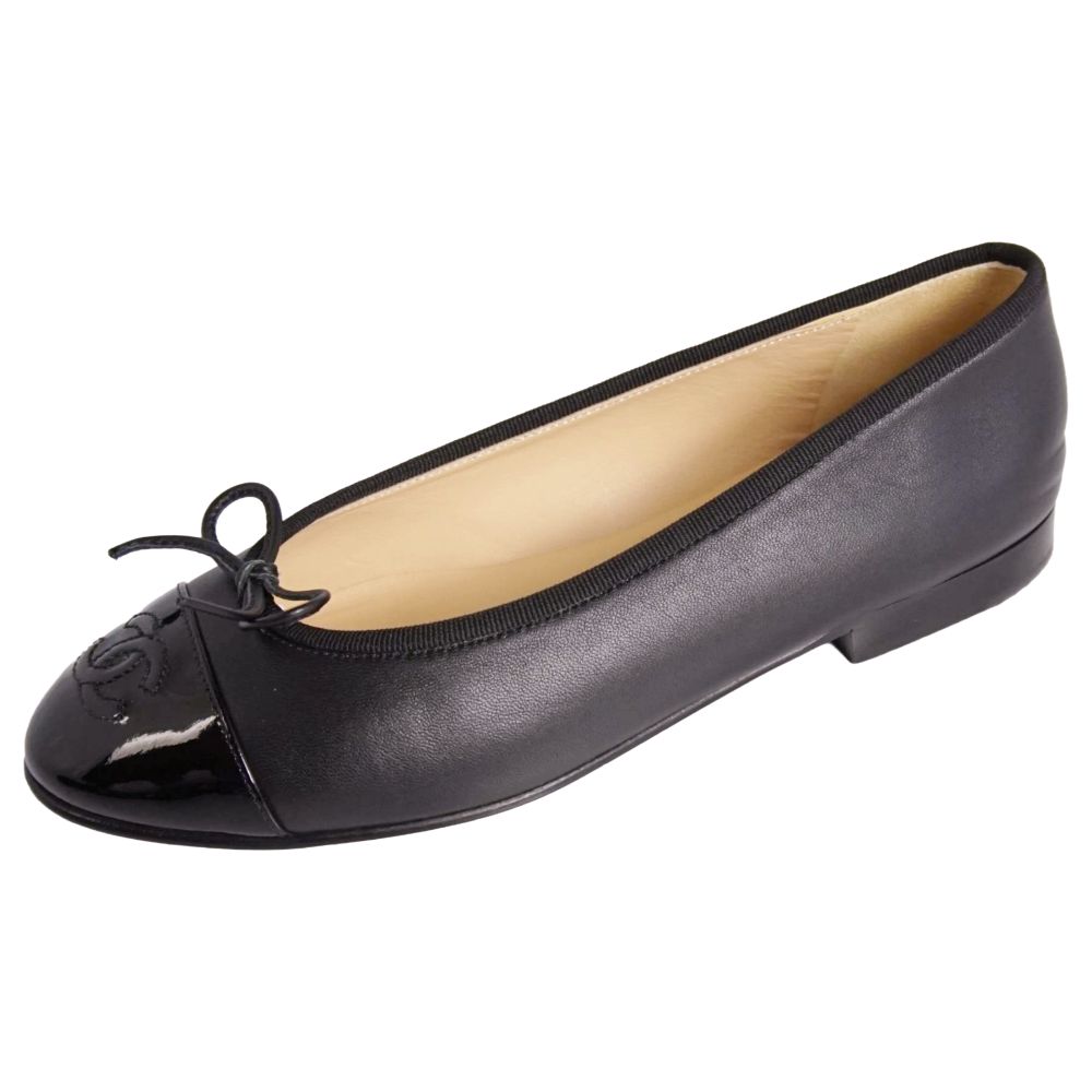 【極美品】シャネル CHANEL パンプス 女性バレエダンサー G02819 シュロの葉 ココマーク なめし革 シューズ 靴 レディース イタリア製 35.5C 黒いこと【中古】