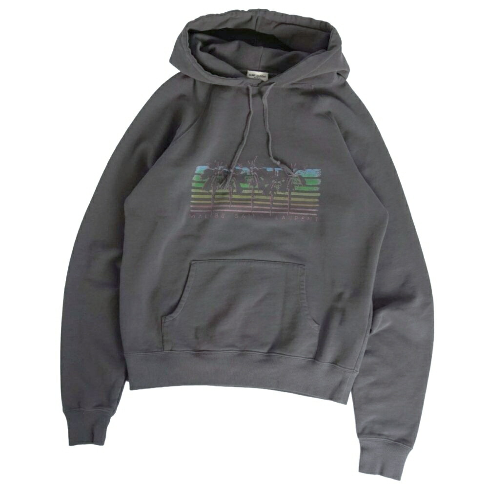 【美品】サンローラン 光の都市 SAINT LAURENT PARIS パーカー 2019 フーディー 流汗 ティーシャツ 綿織物 トップス メンズ イタリア製 XS 薄墨色【中古】