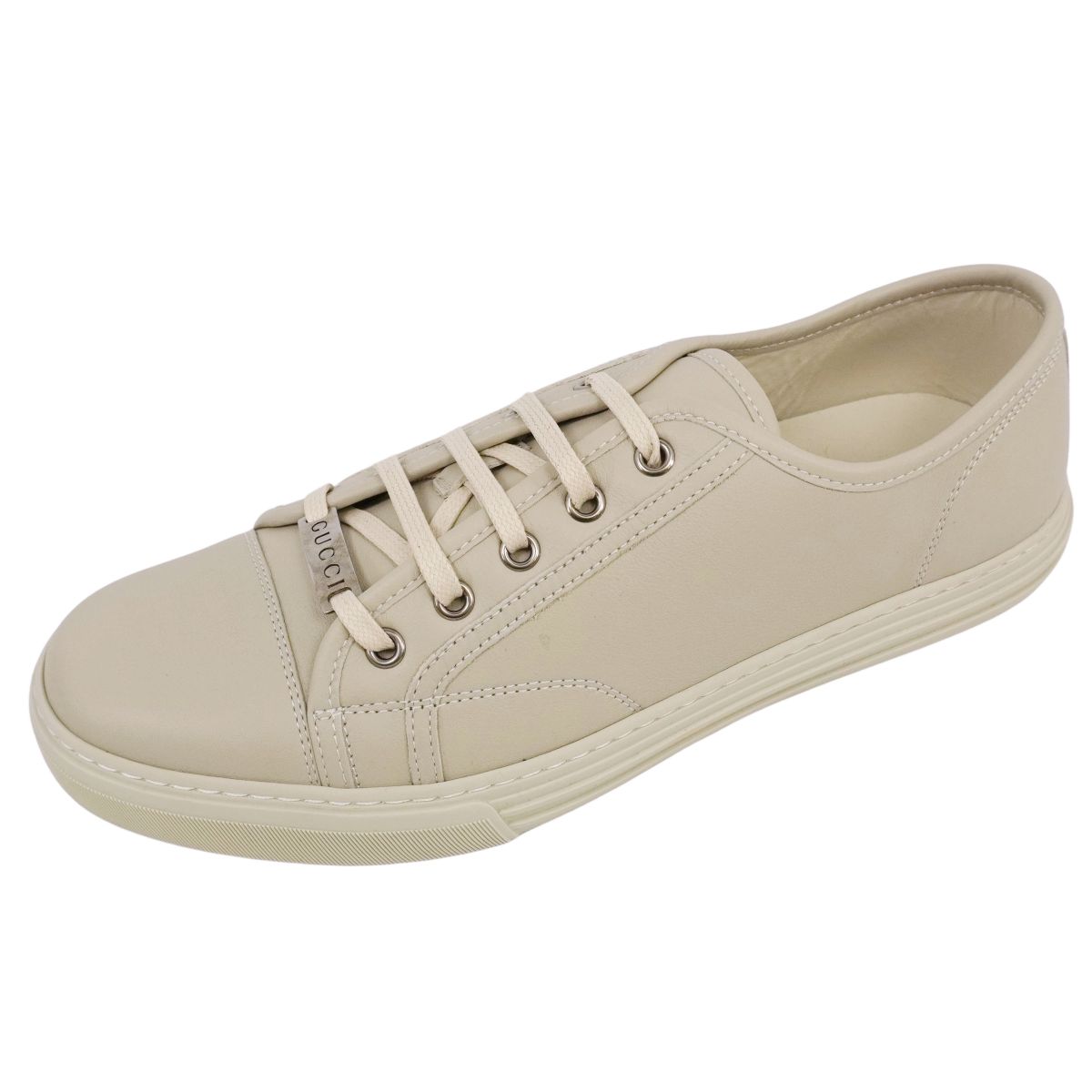 【新古品】グッチ GUCCI スニーカー 置き目とり捨てる なめし革 シューズ 靴 メンズ イタリア製 7.5(26.5珊好いかげんに) グレージュ【中古】 靴-スニーカー-メンズ靴