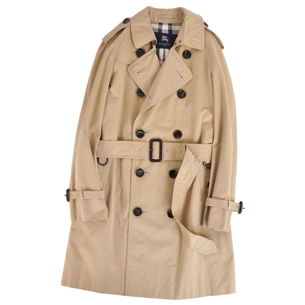 【美品】バーバリー ロンドン BURBERRY LONDON コート トレンチコート コットン100% 裏チェック アウター メンズ L ベージュ【中古】