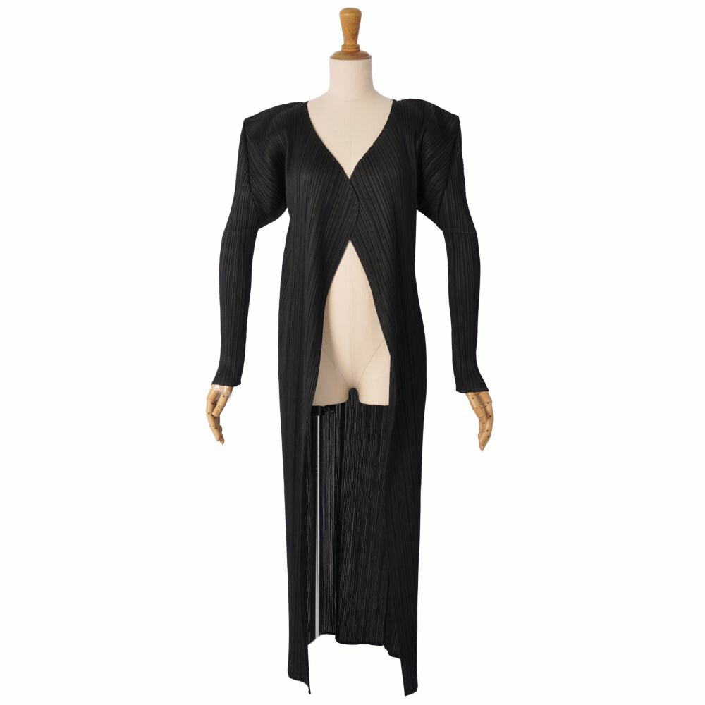 【美品】筋目プリーズ イッセイミヤケ PLEATS PLEASE ジレー コーディガン ロング捩り 長袖 トップス レディース 3(L好いかげんに) 黒いこと【中古】