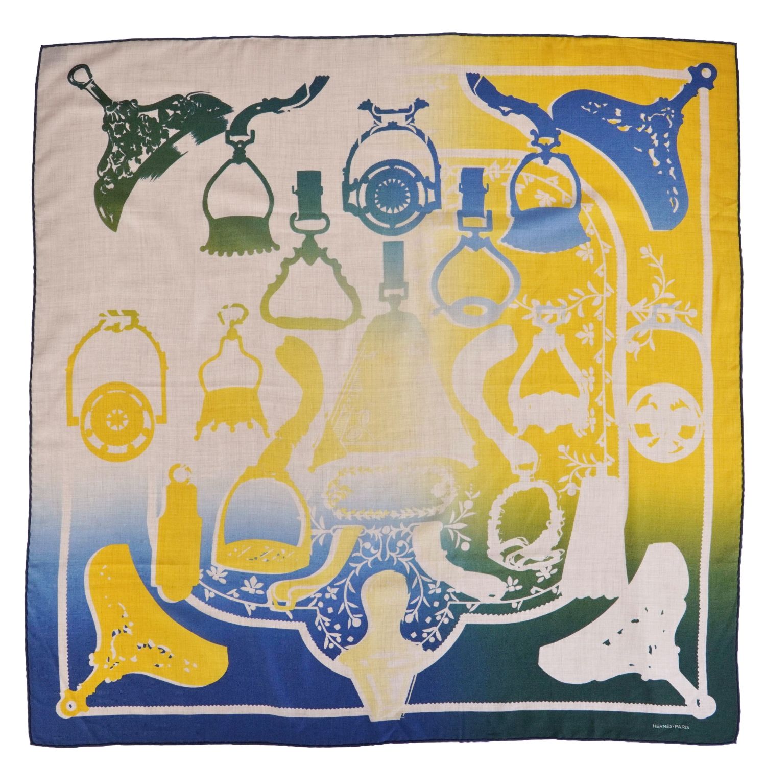 【極美品】エルメス HERMES Etriers Chromatiques scarf 100 エトリエ クロマティーク えり巻き 袈裟 肩かけ カシミール 地絹 レディース フランス共和国製 マルチ色つや【中古】