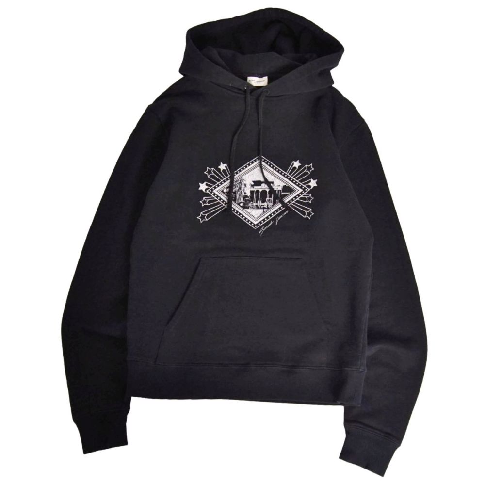 【美品】サンローラン 光の都市 SAINT LAURENT PARIS パーカー 2019 フーディー 流汗 綿織物 トップス メンズ フランス共和国製 XS 黒いこと【中古】