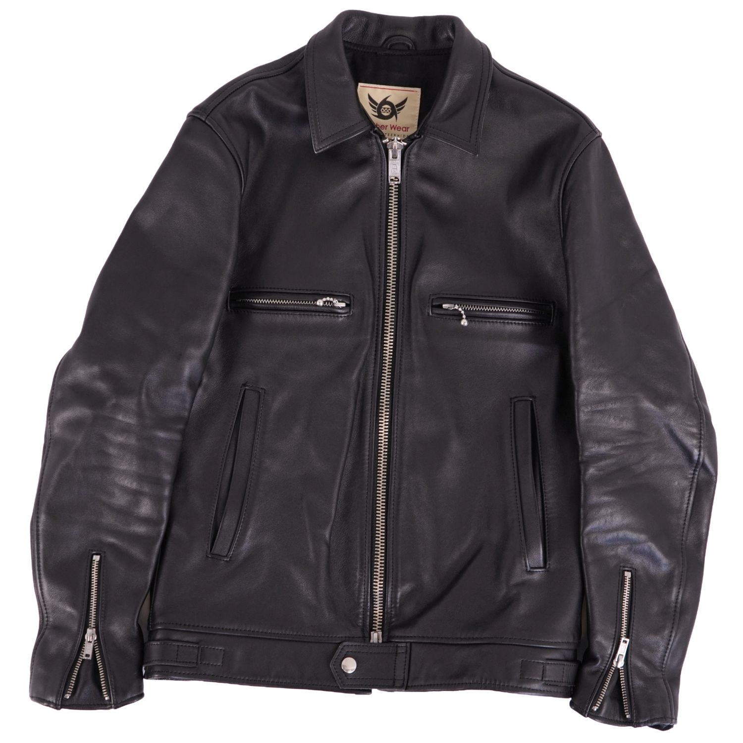 【美品】ロクロクロク トリプルシックス 666 ジャケット レザージャケット シングル ライダースジャケット ステアハイド 牛革 アウター メンズ 36(S相当) ブラック【中古】
