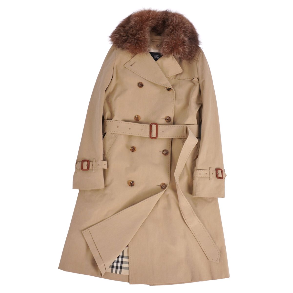 【極美品】バーバリー ロンドン BURBERRY LONDON コート トレンチコート フォックスファー コットン ライナー付き 裏チェック アウター レディース 36(S相当) ベージュ【中古】|MODEST LORD 仙台 店
