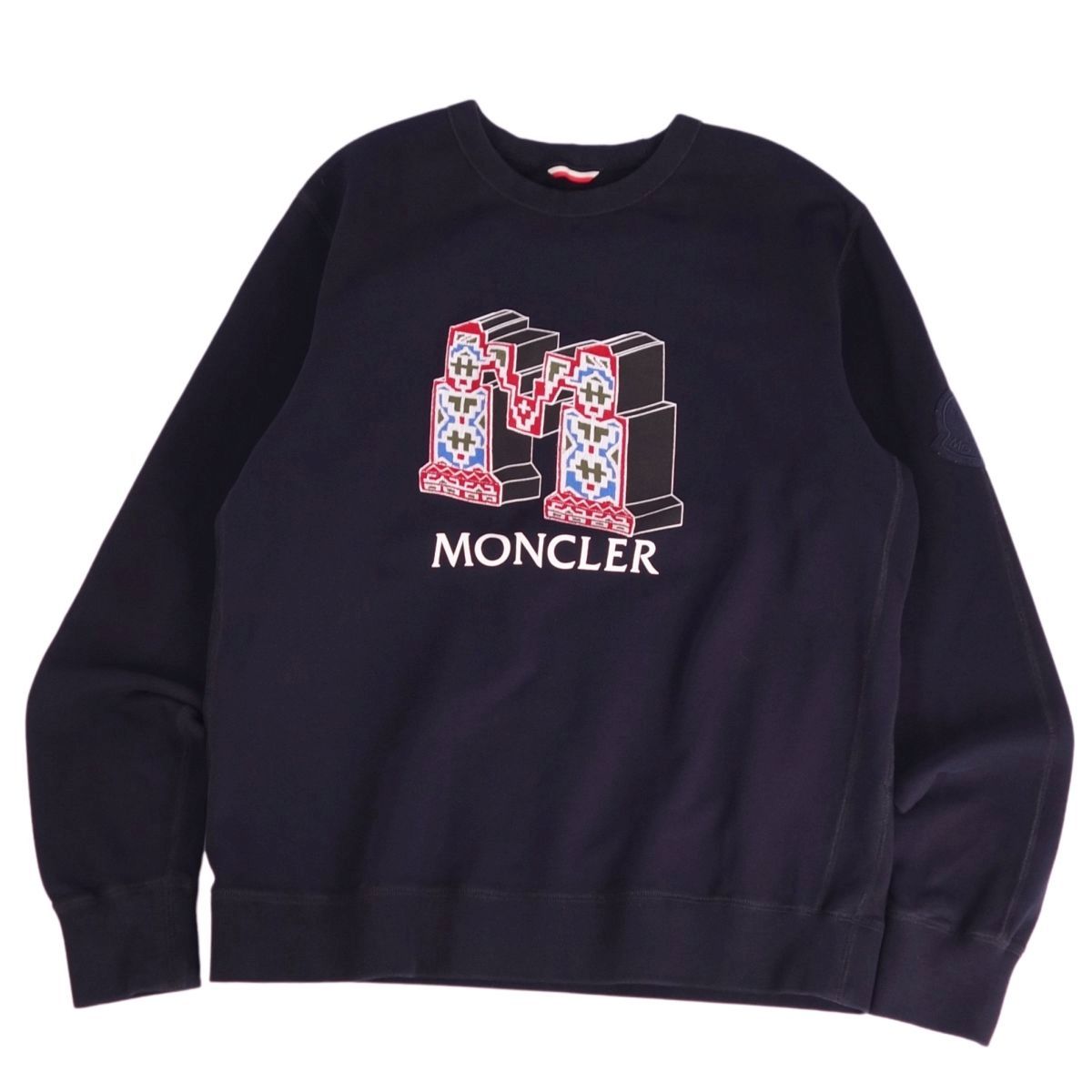 【美品】モンク線路 MONCLER 汗水 2019 調教師 ロング捩り 長袖 ロゴタイプ 綿織物 トップス メンズ XL 米国海軍【中古】