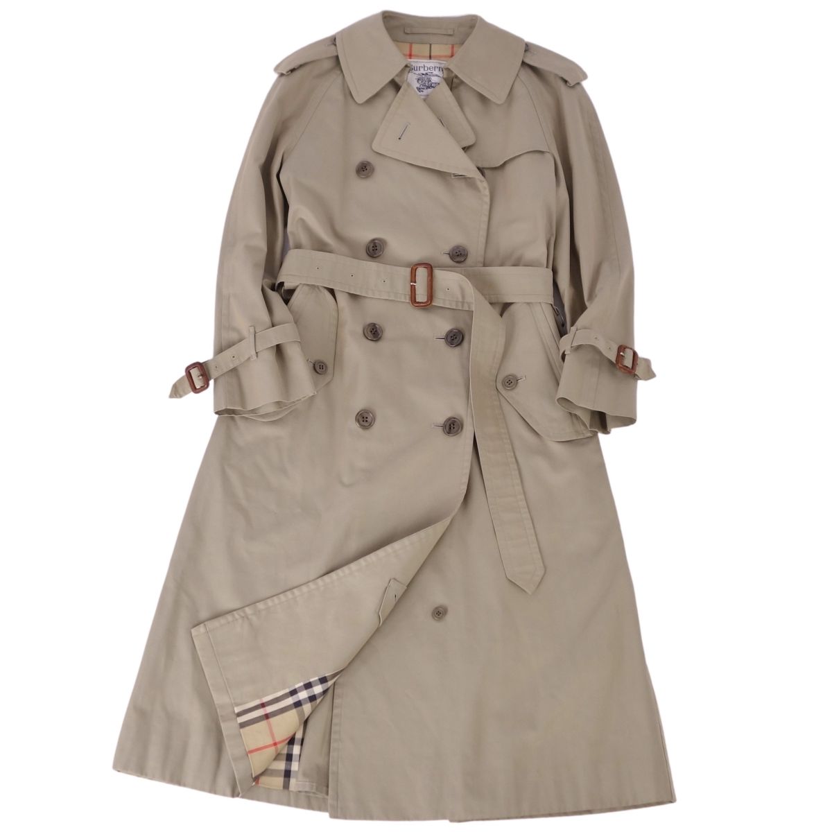 【美品】Vintage バーバリー Burberrys 厚地の外套 トレンチコート 綿織物100％ 裏照合のしるし アウター レディース 9AB2(M好いかげんに) カーキ緑であること【中古】