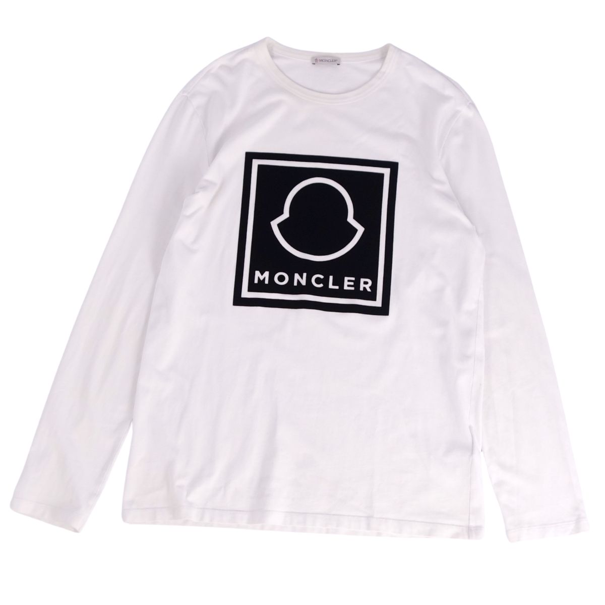 【美品】モンクレール MONCLER Tシャツ 2021 カットソー ロングスリーブ 長袖 ロゴ コットン トップス メンズ L ホワイト【中古】