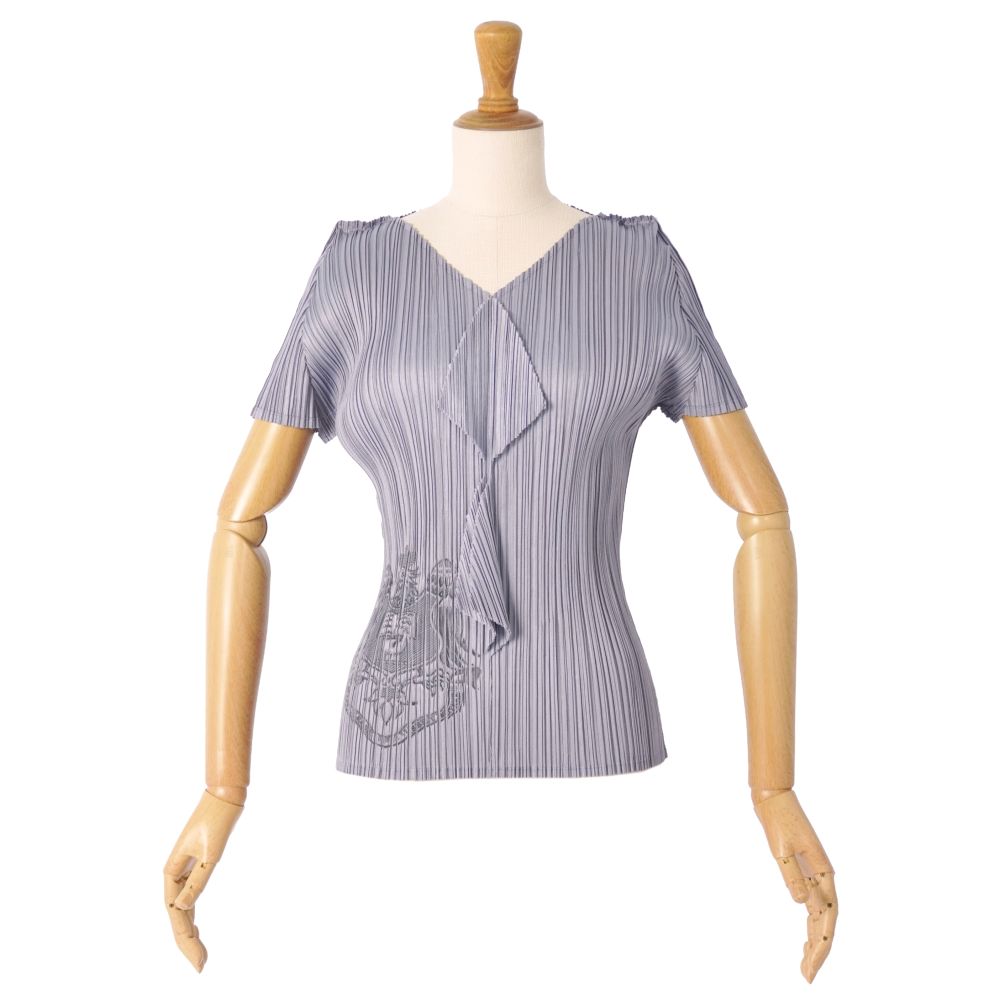 【美品】プリーツプリーズ イッセイミヤケ PLEATS PLEASE シャツ ブラウス ショートスリーブ 半袖 ポリエステル トップス レディース 4(XL相当) グレー【中古】|MODEST LORD 仙台 店