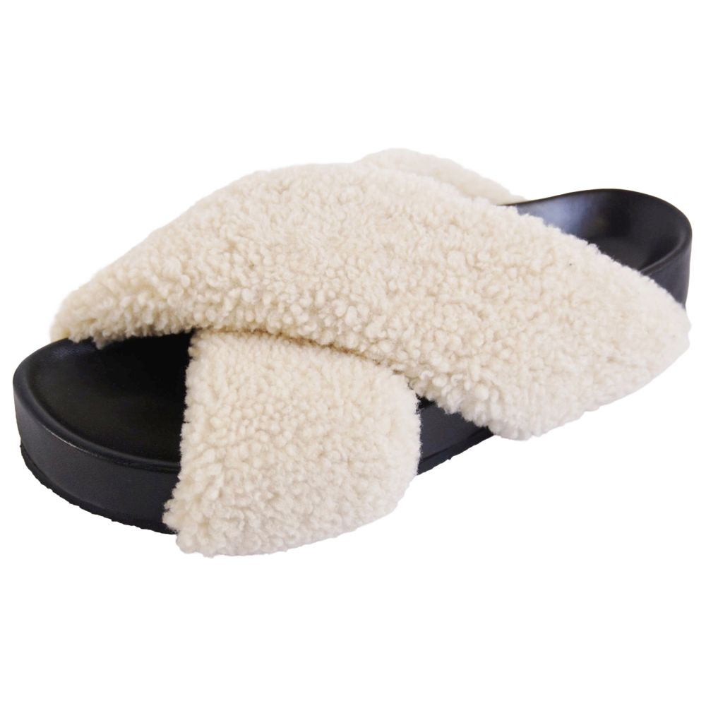 【新古品】ジルサンダー JIL SANDER サンダル ボアクロスサンダル ムートン シューズ 靴 レディース 38(25cm相当) ホワイト【中古】 29,887円