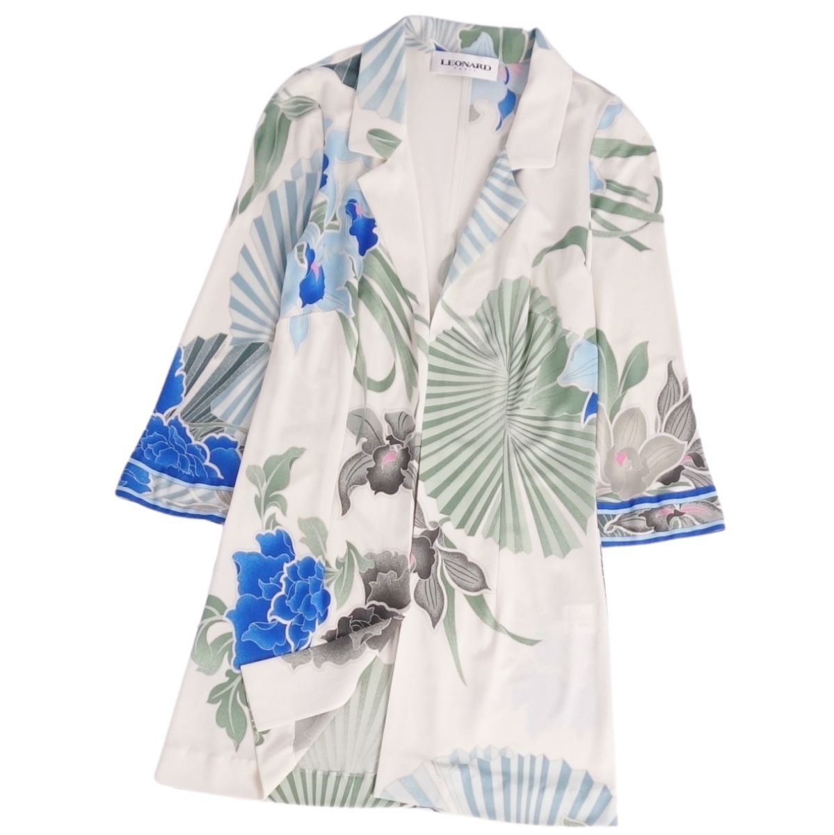 【美品】レオナール LEONARD PARIS シャツ ブラウス ボタンレス 七分丈 花柄 シルク ジャージー トップス レディース イタリア製 M相当 マルチカラー【中古】