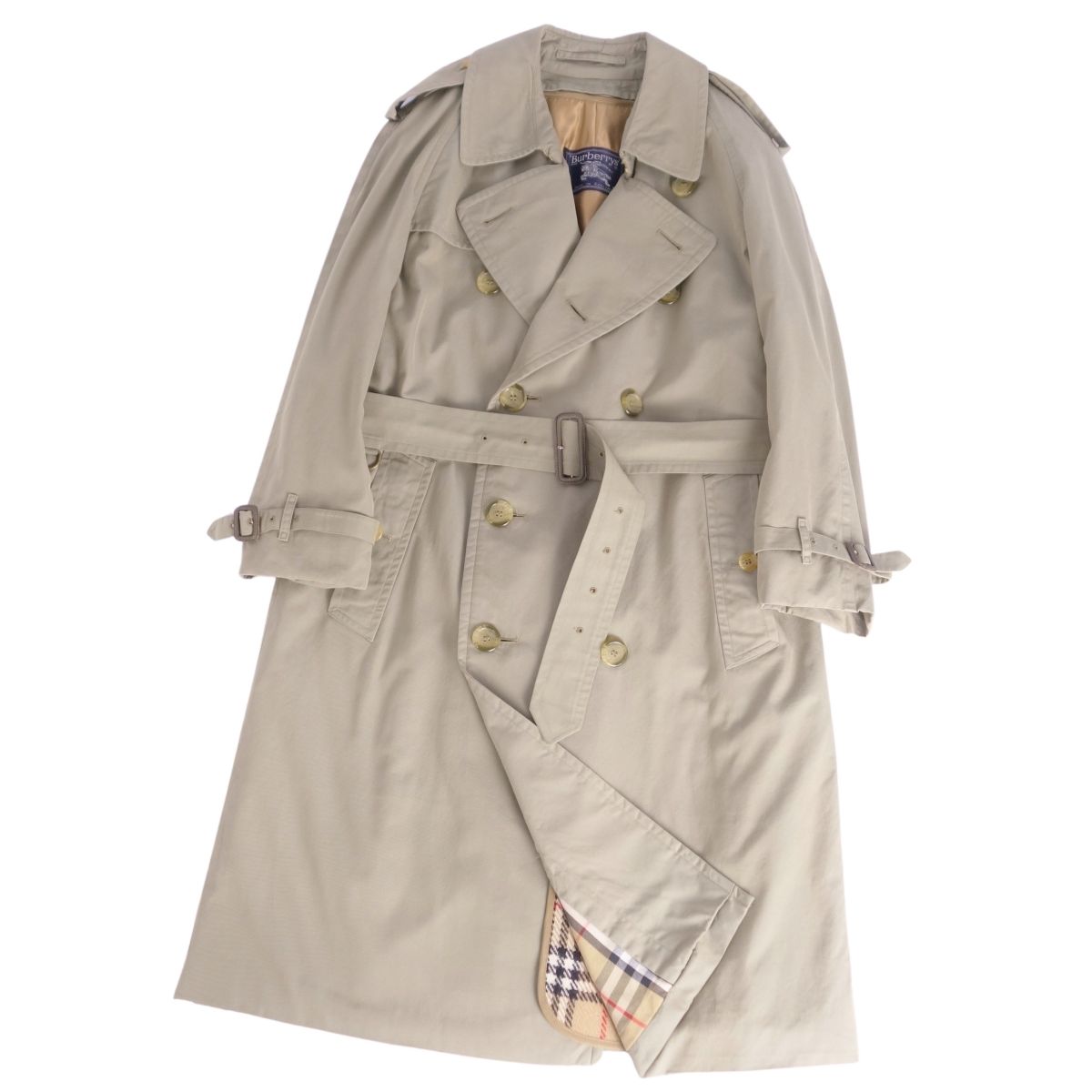 【美品】Vintage バーバリー Burberrys コート トレンチコート ライナー付き 裏チェック 英国製 アウター メンズ SS カーキベージュ【中古】