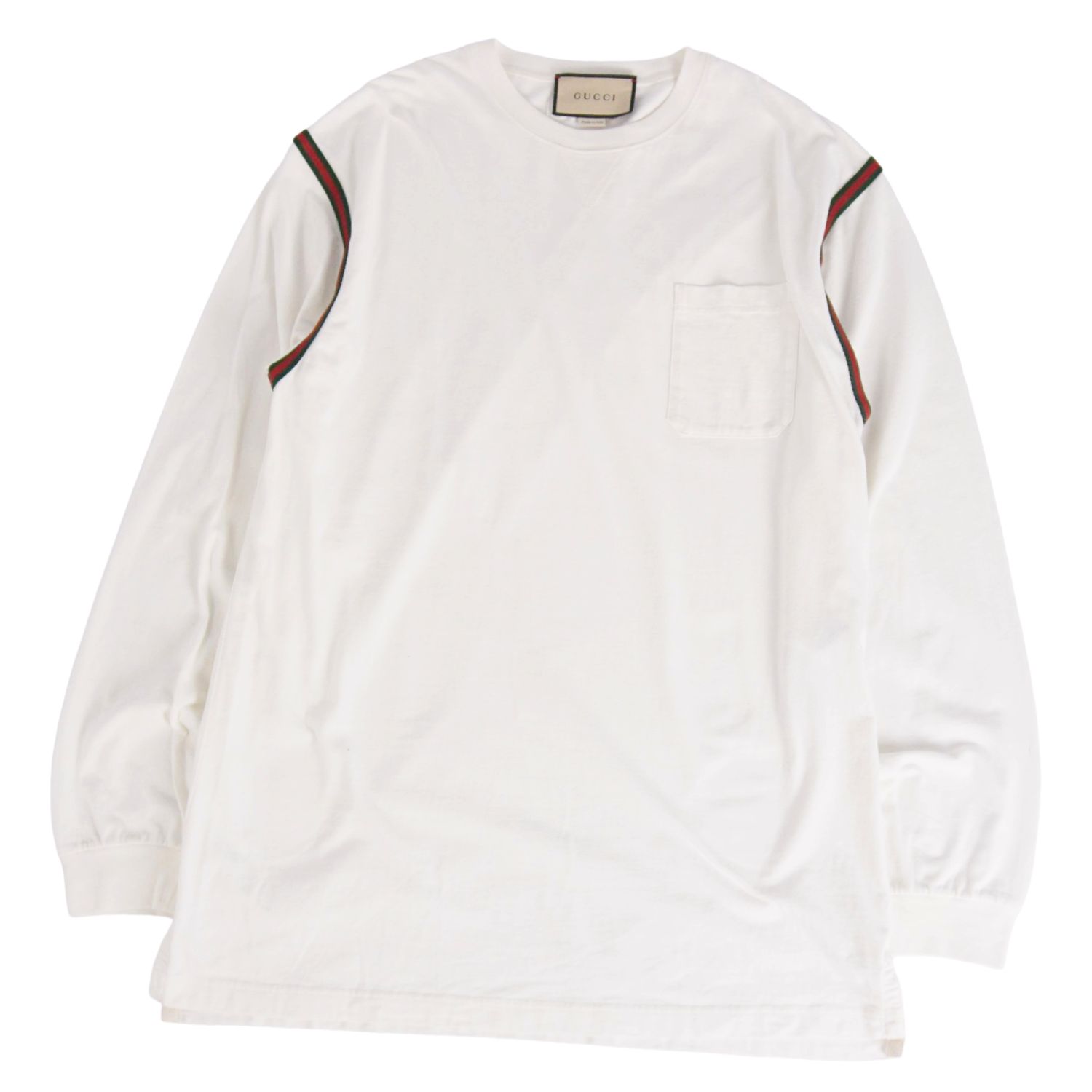 グッチ GUCCI 24SS Tシャツ カットソー ウェブライン シェリーライン ロゴエンブロイダリー ロングスリーブ 長袖 トップス メンズ L ホワイト【中古】