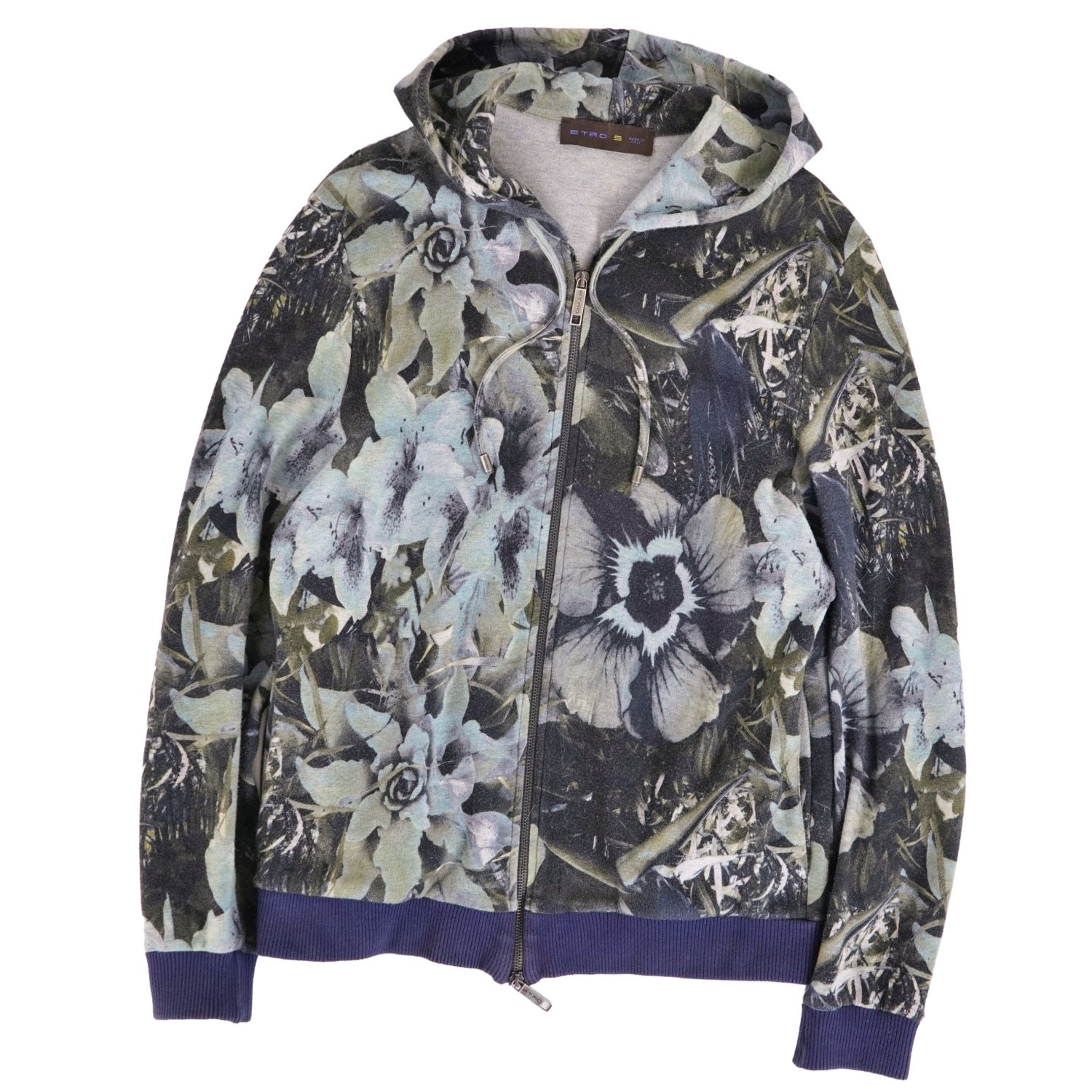 【美品】エトロ ETRO 流汗 パーカー フーディ ジップアップ 総柄 綿織物 トップス メンズ S マルチ色つや【中古】