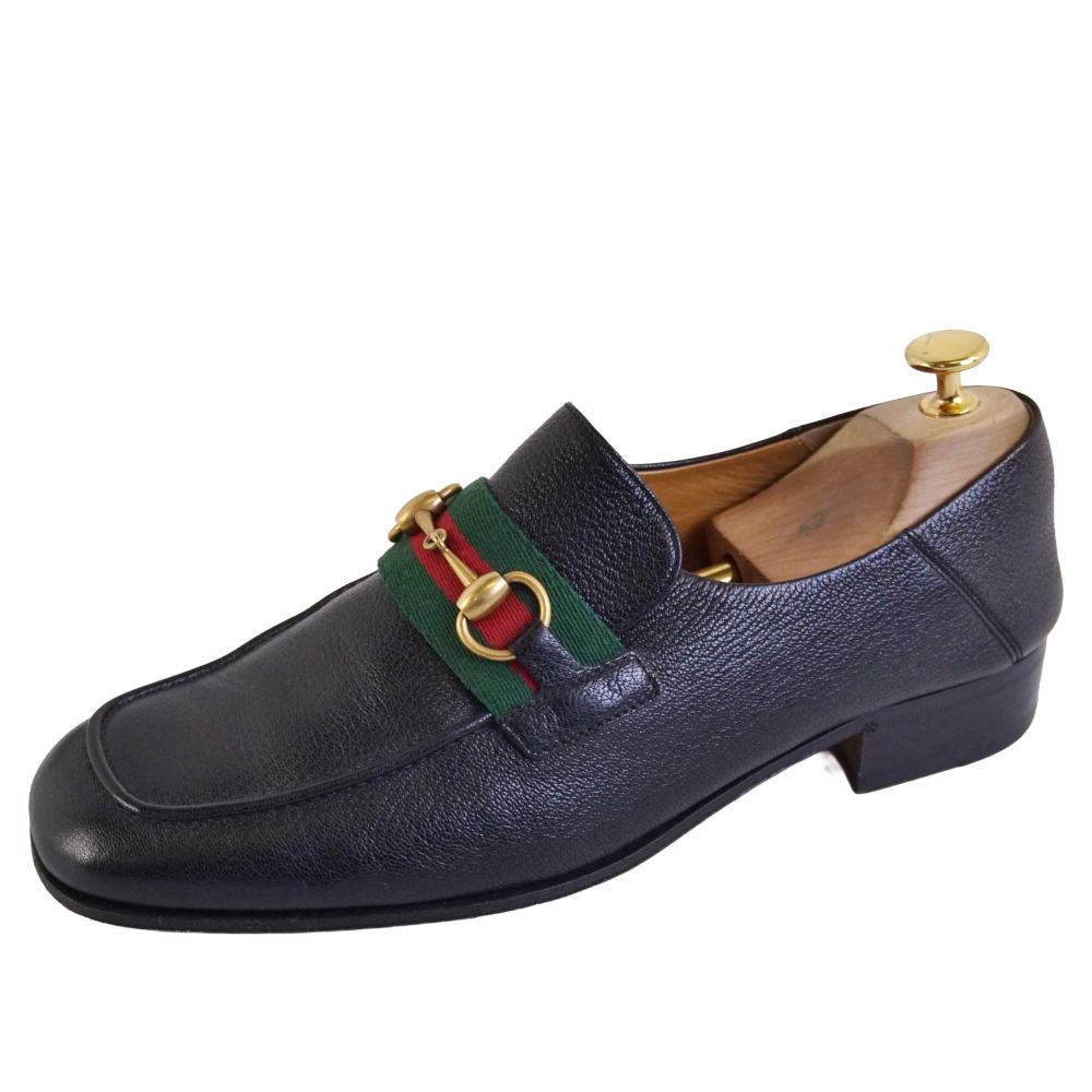 【美品】グッチ GUCCI ローファー モカシン ホースビット シェリーライン ビジネスシューズ 革靴 メンズ イタリア製 9(28cm相当) ブラック【中古】