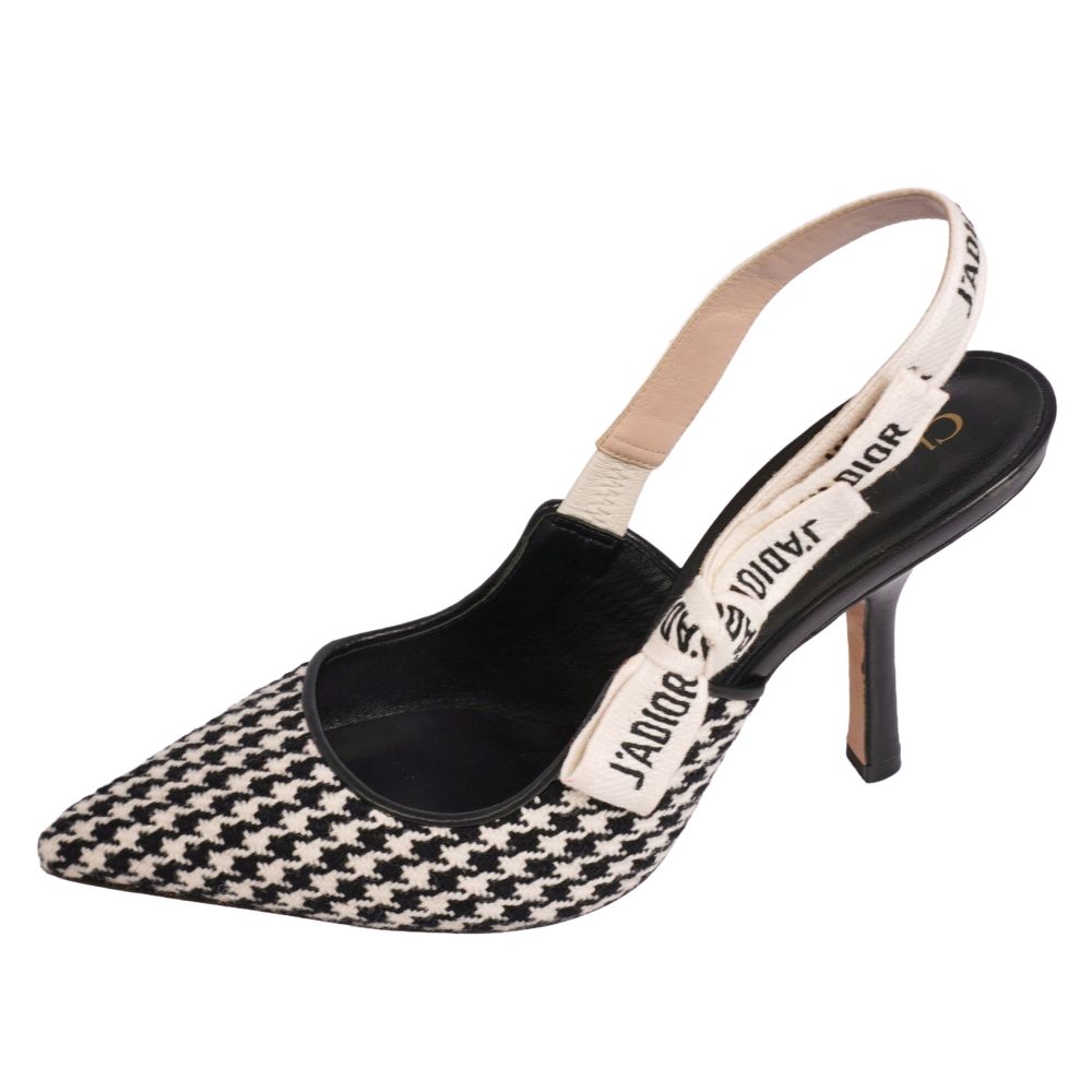 【美品】ディオール Christian Dior パンプス スリングバック バックス落とし穴 JADIOR チドリ透かし彫り 踵 シューズ 靴 レディース イタリア製 36(23珊好いかげんに) 黒いこと【中古】
