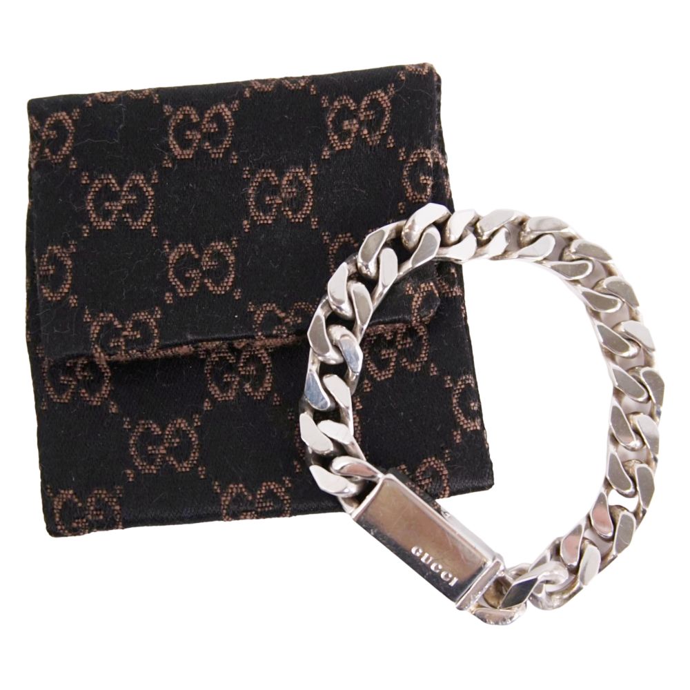 【美品】グッチ GUCCI 腕輪 チェーン店 しろがね色925 メンズ イタリア製 17 しろがね色【中古】