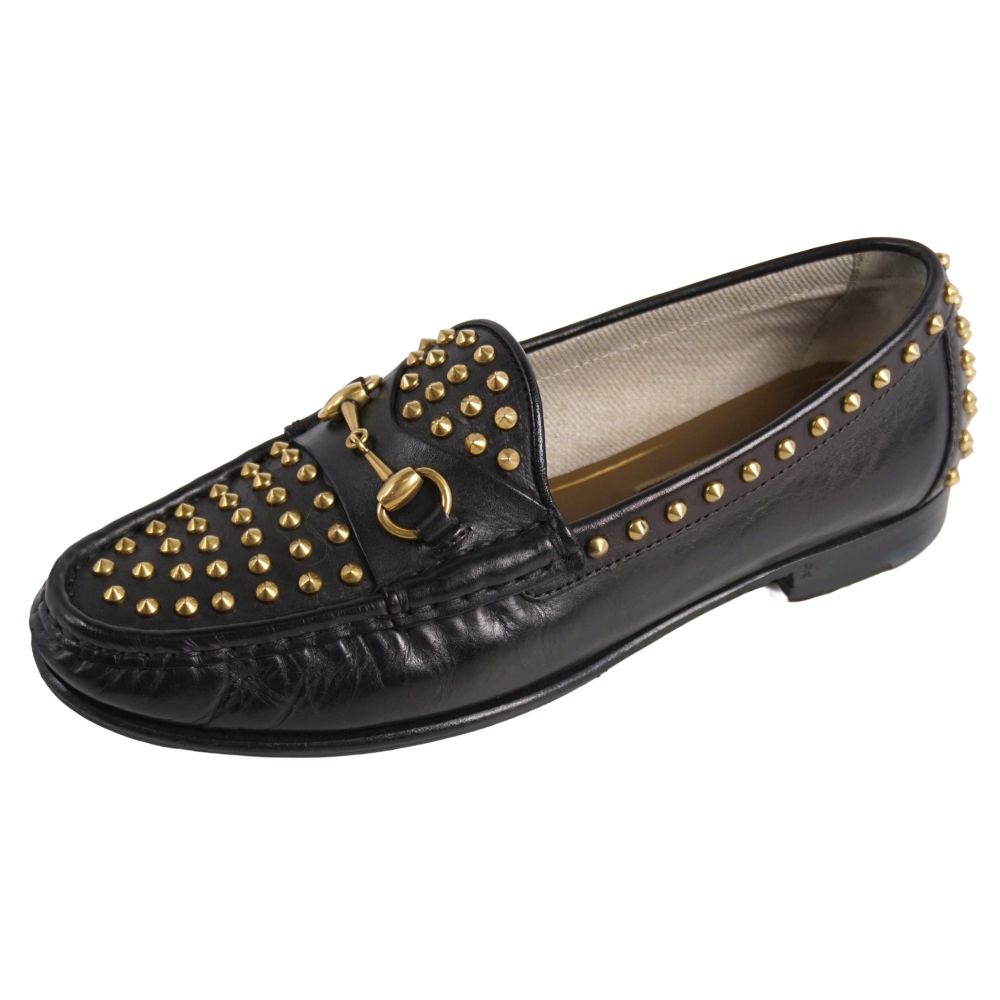 【美品】グッチ GUCCI ローファー モカシン ホースビット スタッズ レザー シューズ 靴 レディース イタリア製 35(22cm相当) ブラック【中古】|MODEST LORD 仙台 店
