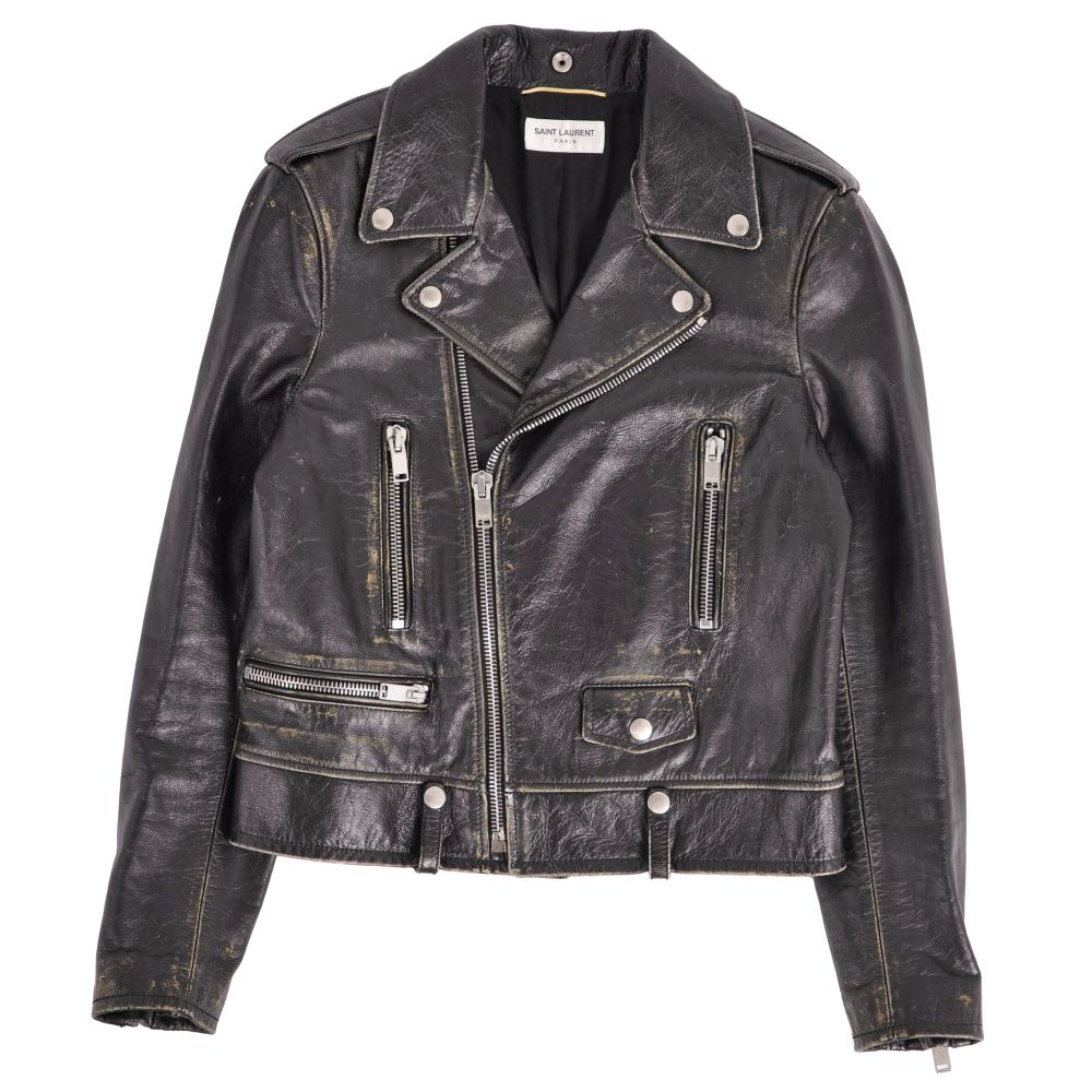 【美品】サンローラン パリ SAINT LAURENT PARIS ジャケット レザージャケット ダブルライダース ヴィンテージ加工 アウター レディース イタリア製 40(L相当) ブラック【中古】｜MODEST LORD 仙台 店