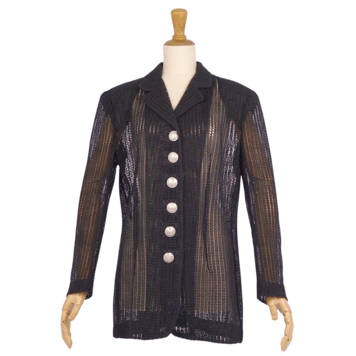 【美品】Vintage ジャンニヴェルサーチ GIANNI VERSACE ジャケット レース メデューサボタン アウター レディース イタリア製 40(M相当) ブラック【中古】