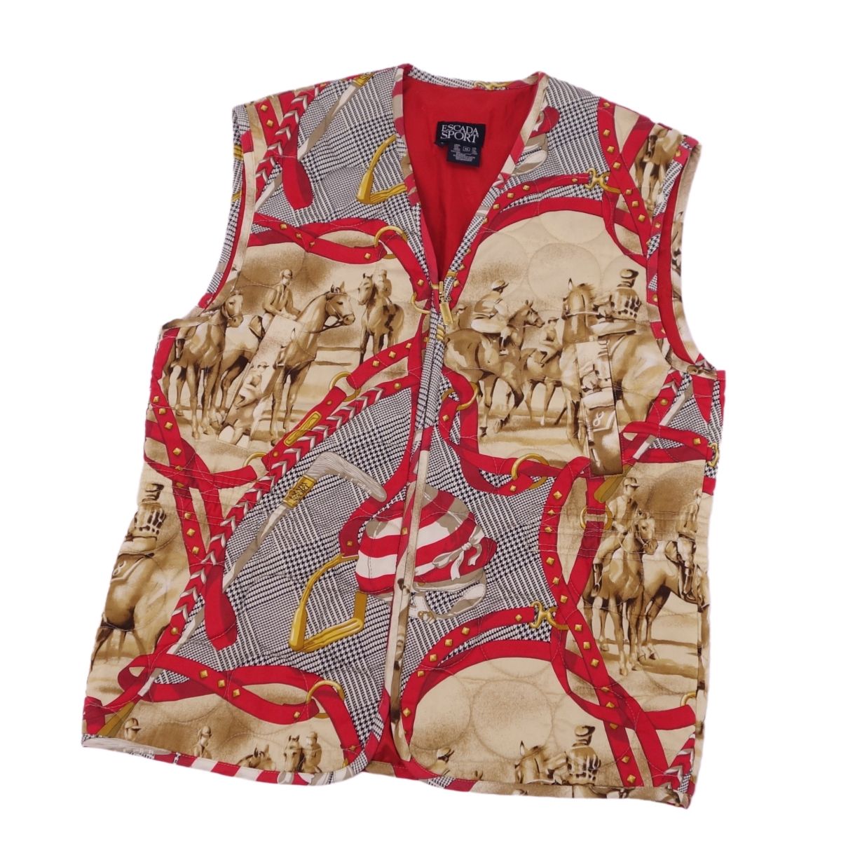 【美品】Vintage エスカーダ ESCADA SPORT ベスト ジレ ノースリーブ 中綿入り 総柄 アウター レディース M マルチカラー【中古】