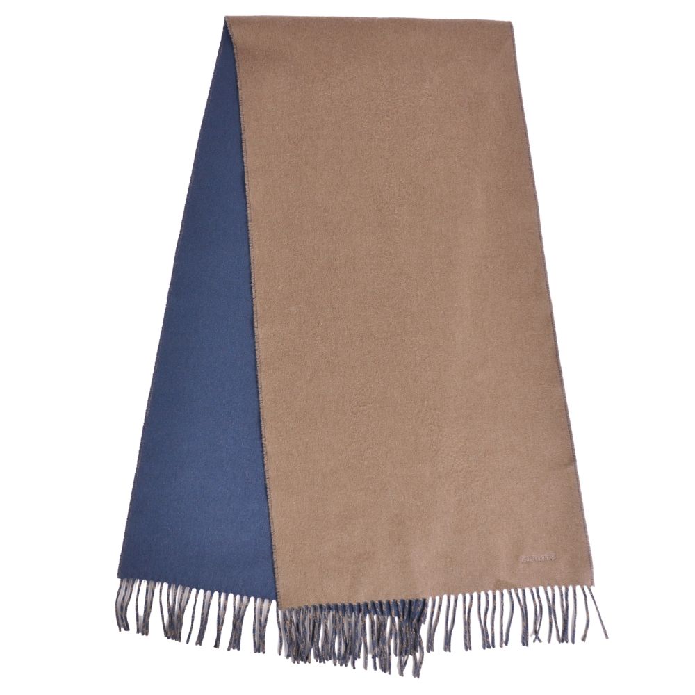 【極美品】エルメス HERMES マフラー ストール フリンジ カシミヤ メンズ イギリス製 ネイビー/ブラウン【中古】｜MODEST LORD 仙台 店
