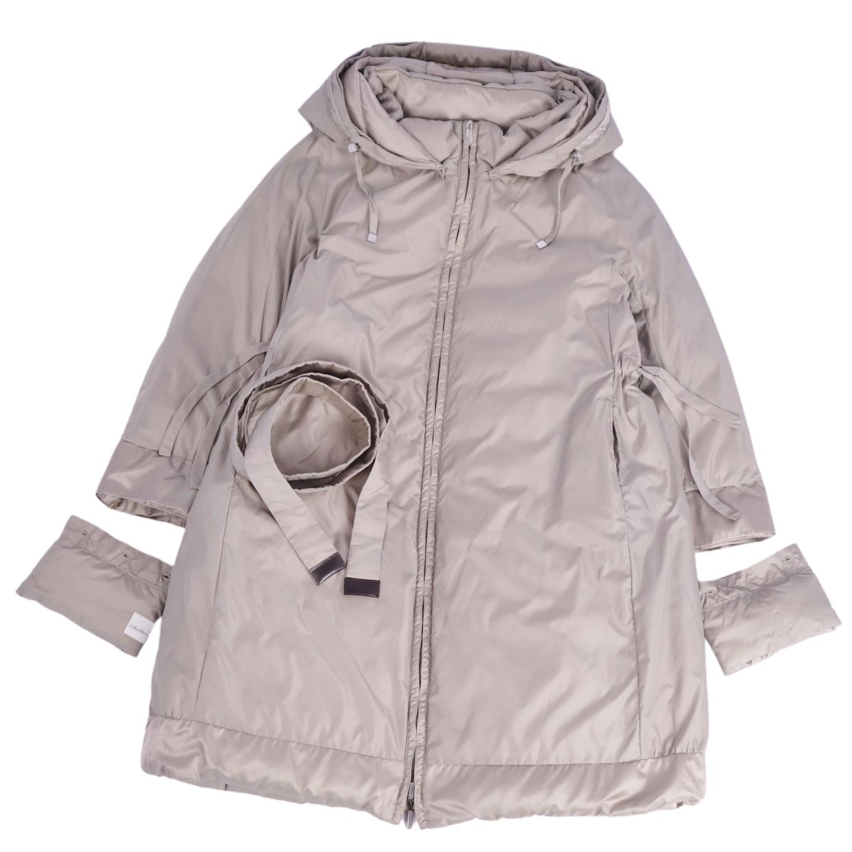 【美品】マックスマーラ Max Mara コート 袖2way ダウンコート リバーシブル フード付き ナイロン アウター レディース JI42 USA8 GB10(L相当) グレー【中古】