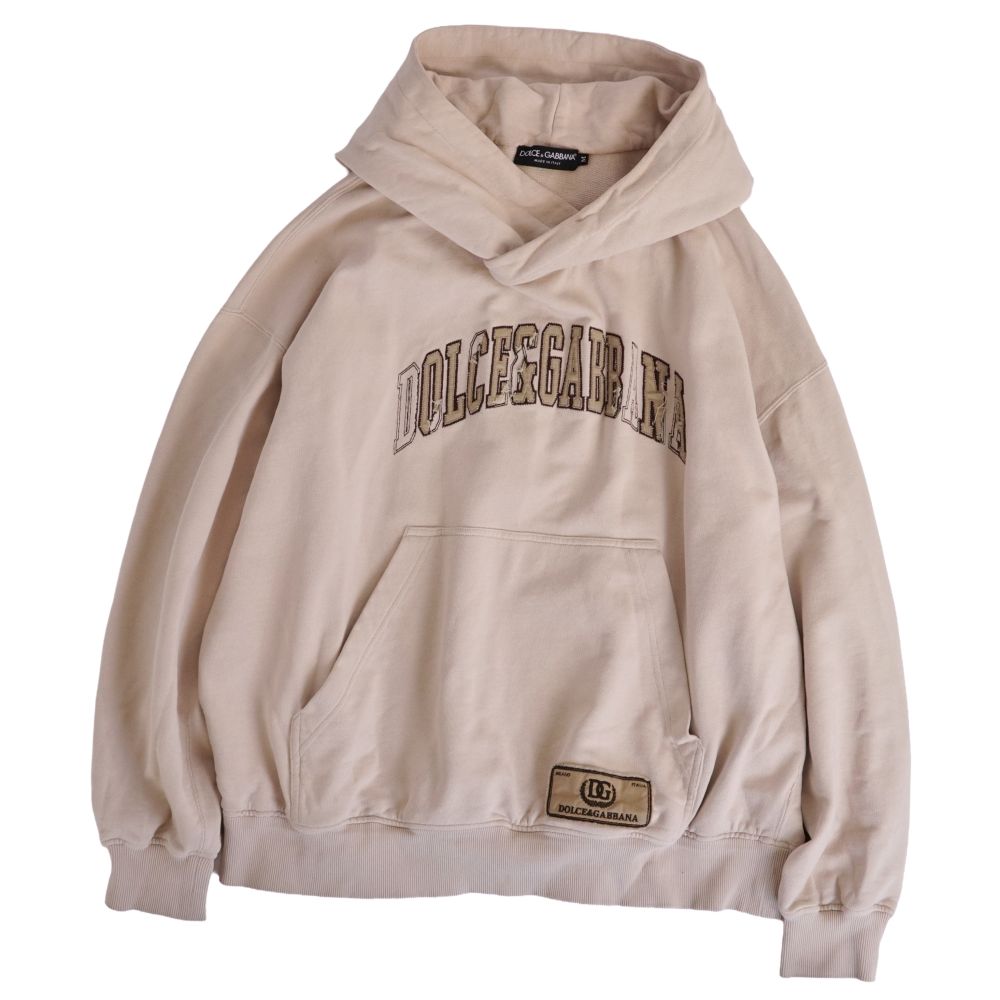 【美品】ドルチェ&ガッバーナ DOLCE&GABBANA パーカー フーディー スウェット ロングスリーブ 長袖 コットン トップス メンズ イタリア製 M ベージュ【中古】
