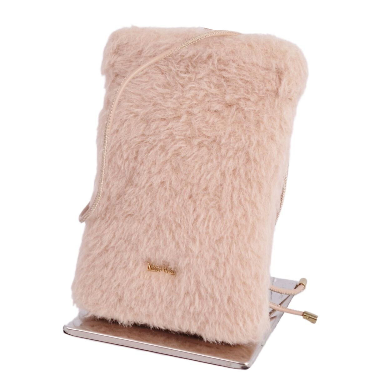 【極美品】マックスマーラ Max Mara 御徒面子 テディベア スマホショルダーバッグ ロゴタイプ 鞄 鞄 レディース イタリア製 サクラ色ベージュ【中古】