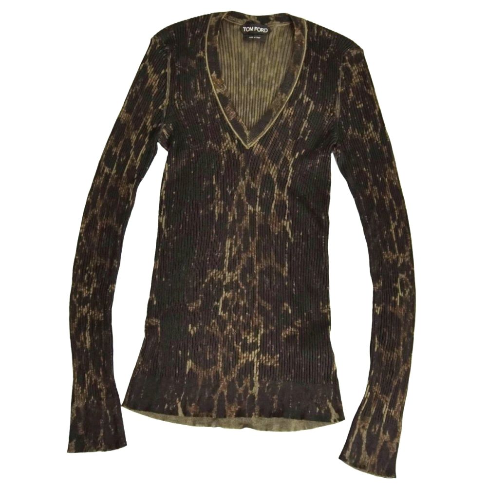 【美品】トムジェラルド・r・フォード TOM FORD 編み物 スウェーター ロング捩り 長袖 絹地 トップス レディース イタリア製 S 黒いこと/カーキ【中古】