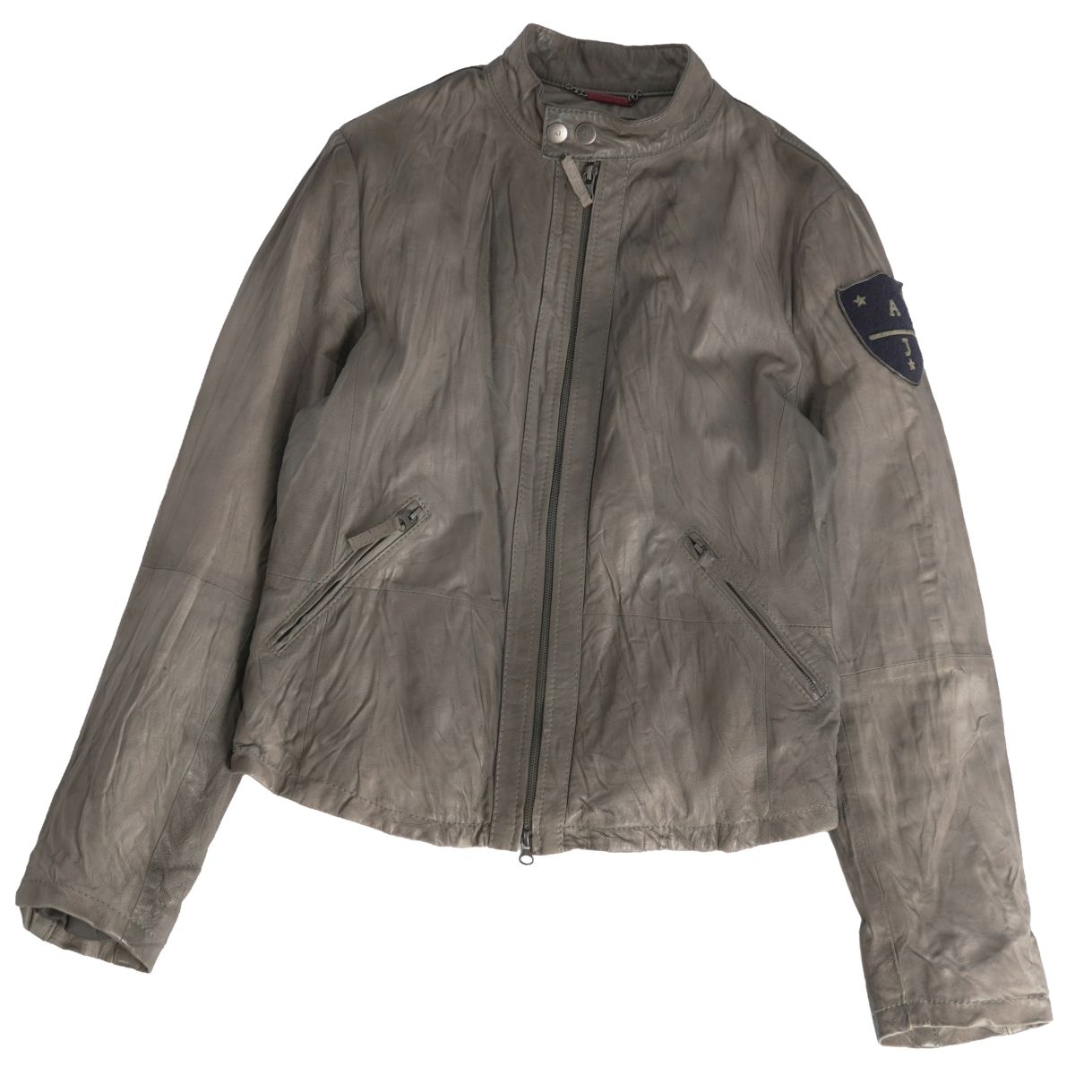 【美品】アルマーニジーンズ ARMANI JEANS ジャケット レザージャケット 中綿入り ピッグレザー 豚革 アウター メンズ 48 グレー【中古】|MODEST LORD 仙台 店