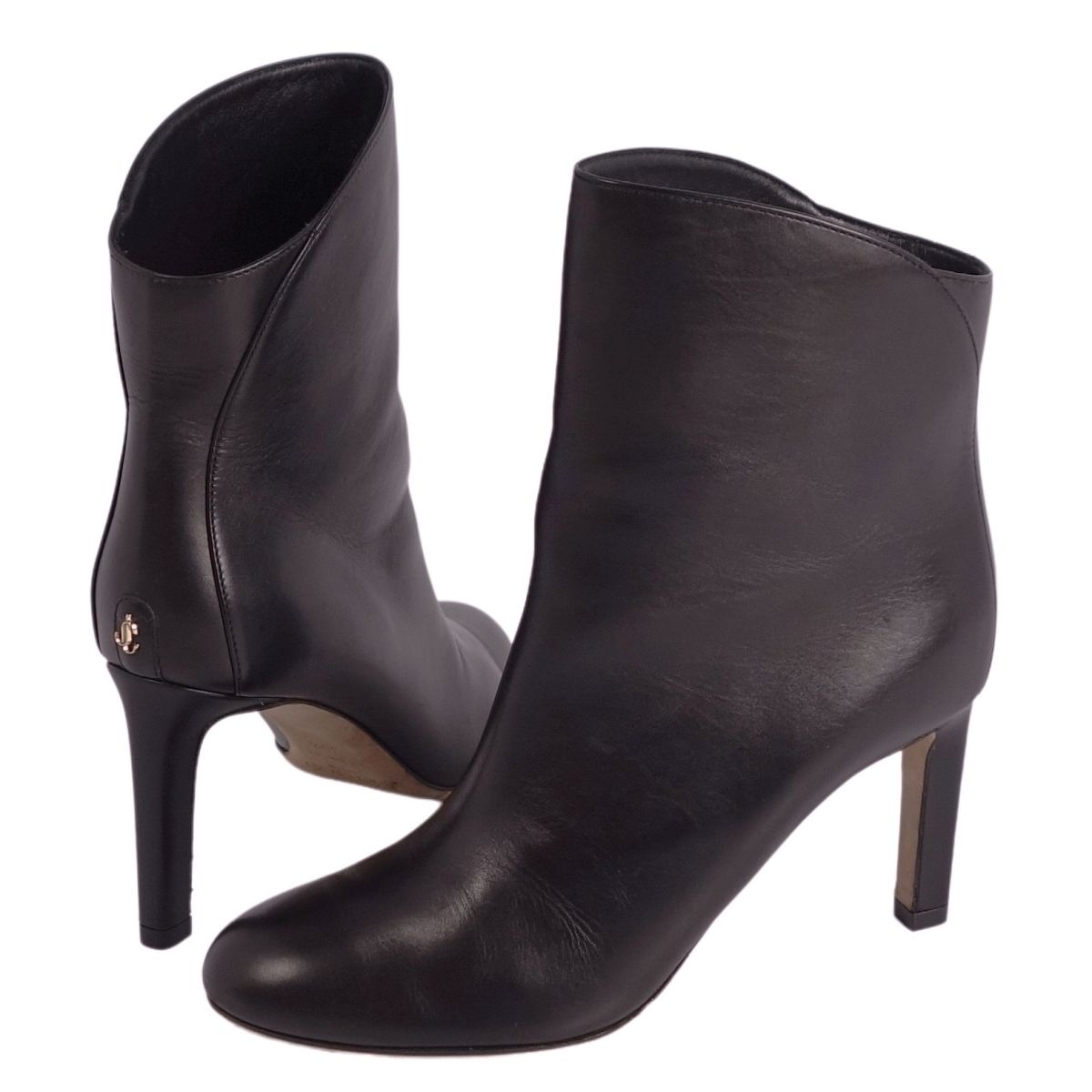 【美品】ジミーチュウ JIMMY CHOO ブーツ ショートブーツ JCロゴ レザー ヒール シューズ 靴 レディース イタリア製 35.5(22.5cm相当) ブラック【中古】