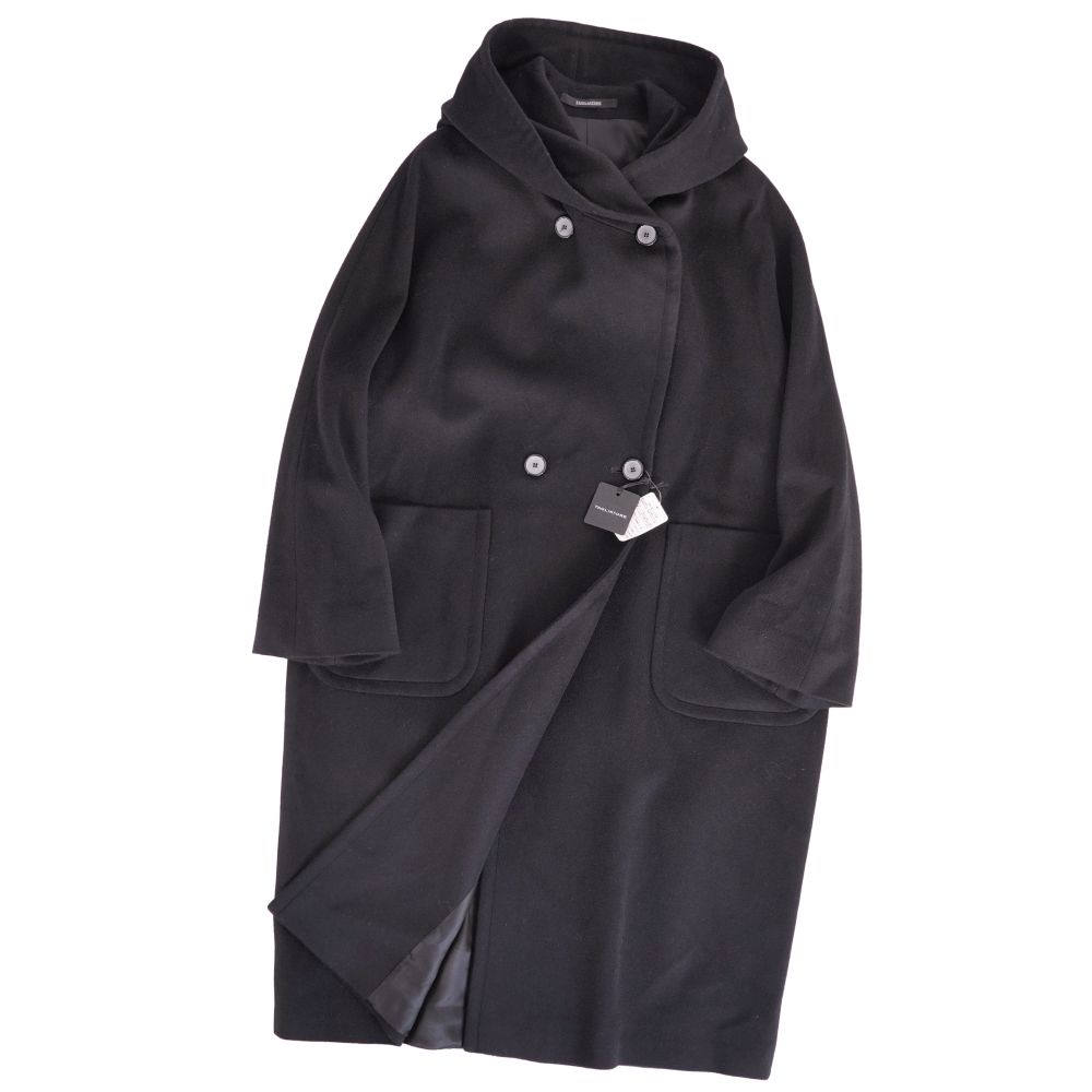 【新古品】タリアトーレ TAGLIATORE 厚地の外套 ボンネット付き添い人 DAISY ロング厚地の外套 ダブル前胸部 羊毛 カシミール アウター レディース イタリア製 38(S好いかげんに) 黒いこと【中古】