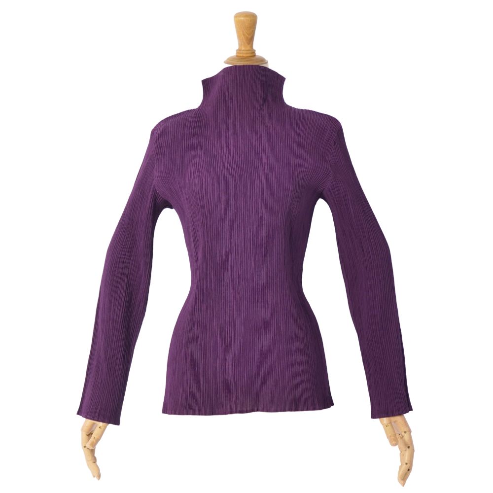 【美品】イッセイミヤケ ISSEY MIYAKE シャツ ブラウス ハイネック ロングスリーブ 長袖 プリーツ トップス レディース M パープル【中古】 18,186円