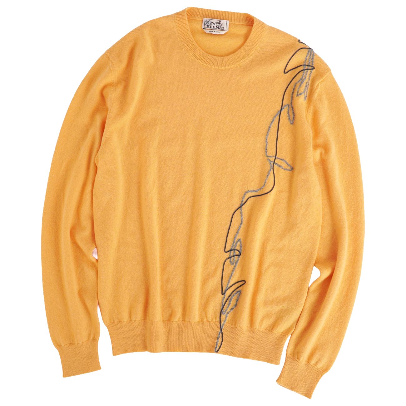 【極美品】エルメス HERMES ニット セーター ロングスリーブ 長袖 カシミヤ トップス メンズ イタリア製 L オレンジイエロー【中古】