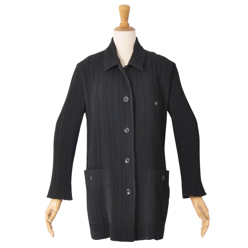【美品】イッセイミヤケ ISSEY MIYAKE シャツ ブラウス ロングスリーブ 長袖 プリーツ トップス レディース M ブラック【中古】