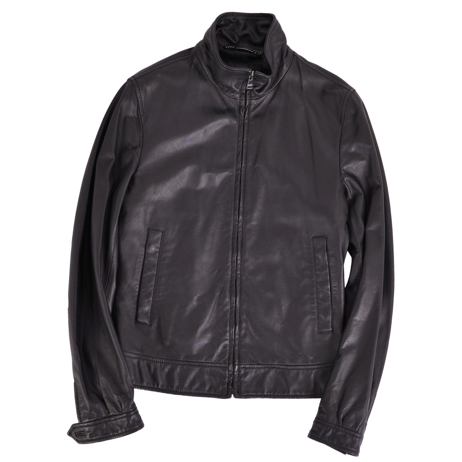【美品】ドルチェ\u0026ガッバーナ DOLCE\u0026GABBANA 上衣 なめし革上衣 ジップアップ 子ヒツジひと肌 羊革 アウター メンズ 44(XS好いかげんに) 黒いこと【中古】 メンズファッション-コート・ジャケット