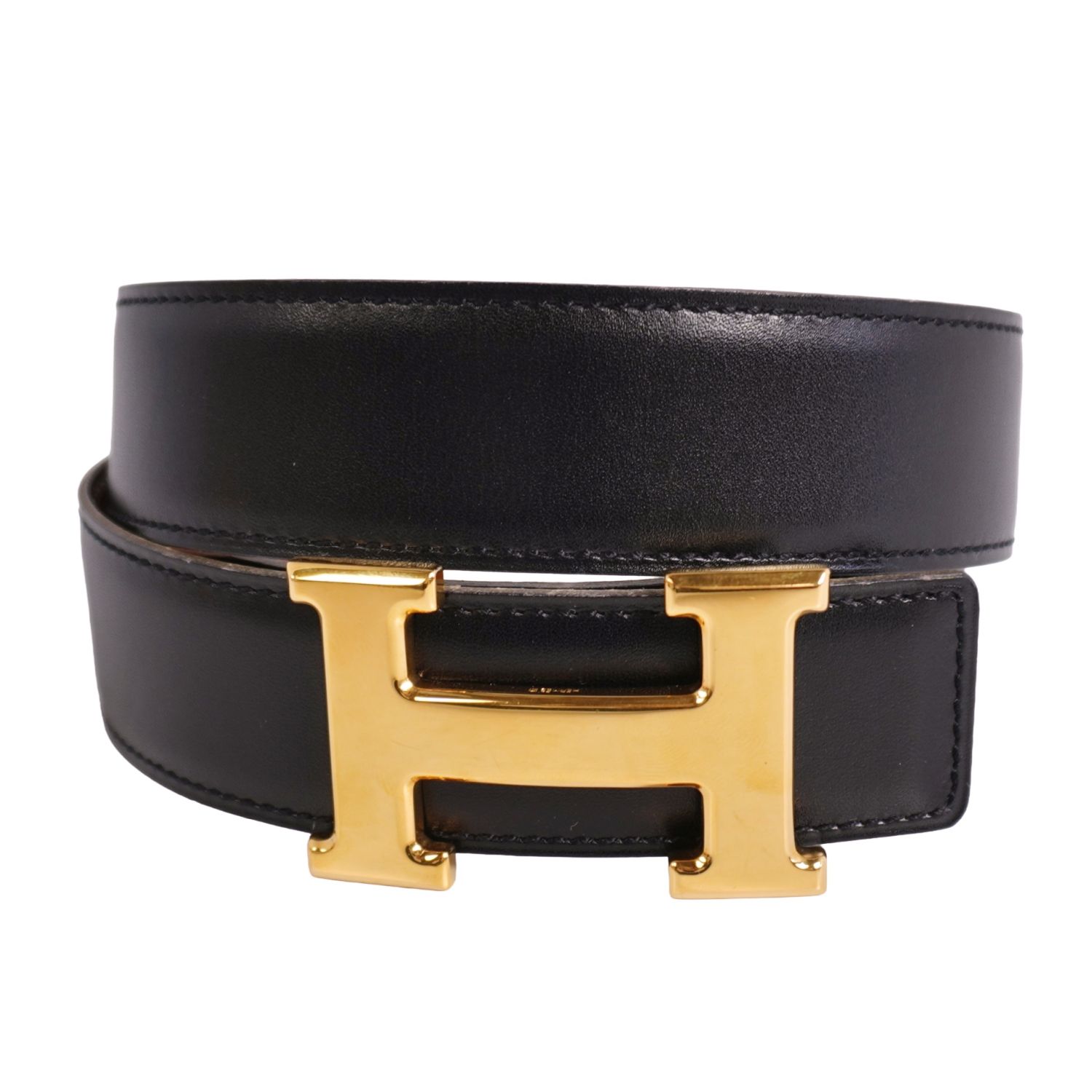 【美品】Vintage エルメス HERMES 胴締め リヴァーシブル コンスタンス Hロゴタイプ金具 なめし革 バックル レディース フランス共和国製 70 黒いこと/赤銅色【中古】