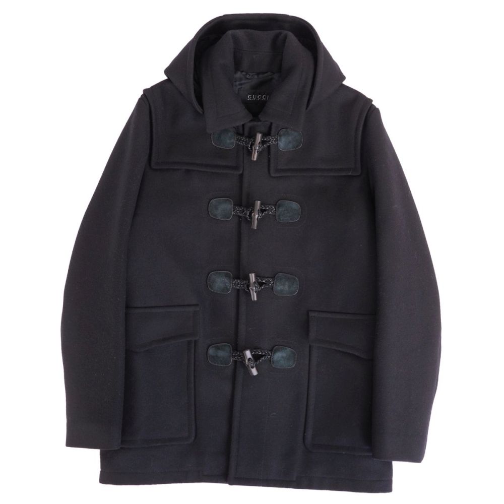【美品】グッチ GUCCI 厚地の外套 ダッフルコート バンブートグル 羊毛 メルトン アウター メンズ イタリア製 52(XL好いかげんに) 黒いこと【中古】
