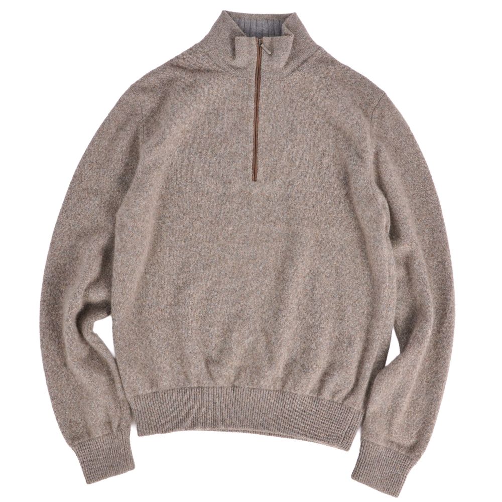 【美品】ロロピアーナ Loro Piana ニット ハーフジップ セーター ロングスリーブ 長袖 カシミヤ レザー トップス メンズ イタリア製 48(M相当) グレージュ【中古】｜MODEST LORD 仙台 店