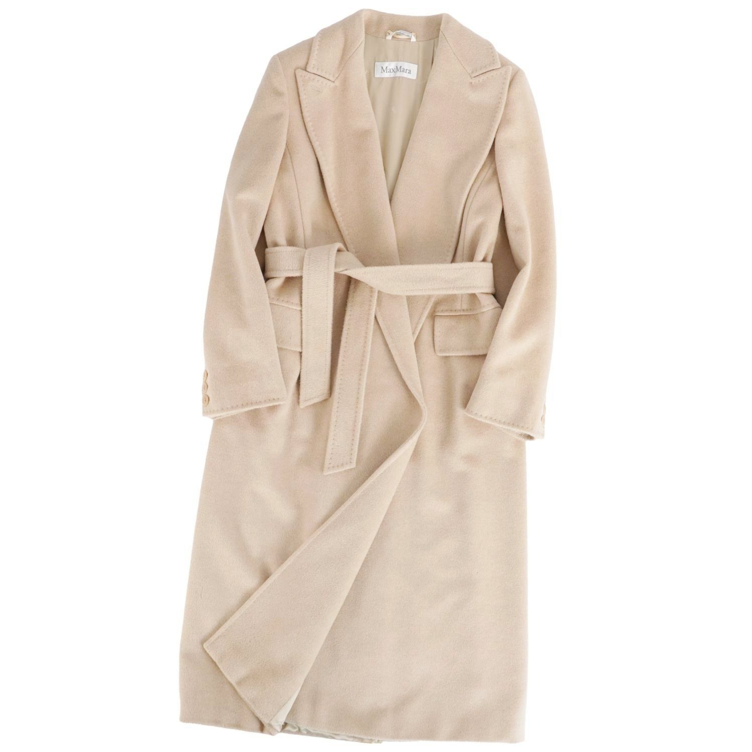 【美品】マックスマーラ Max Mara 白タグ コート ロングコート ラップコート キャメル100％ アウター レディース JI38 USA4 FB36(S相当) ベージュ【中古】