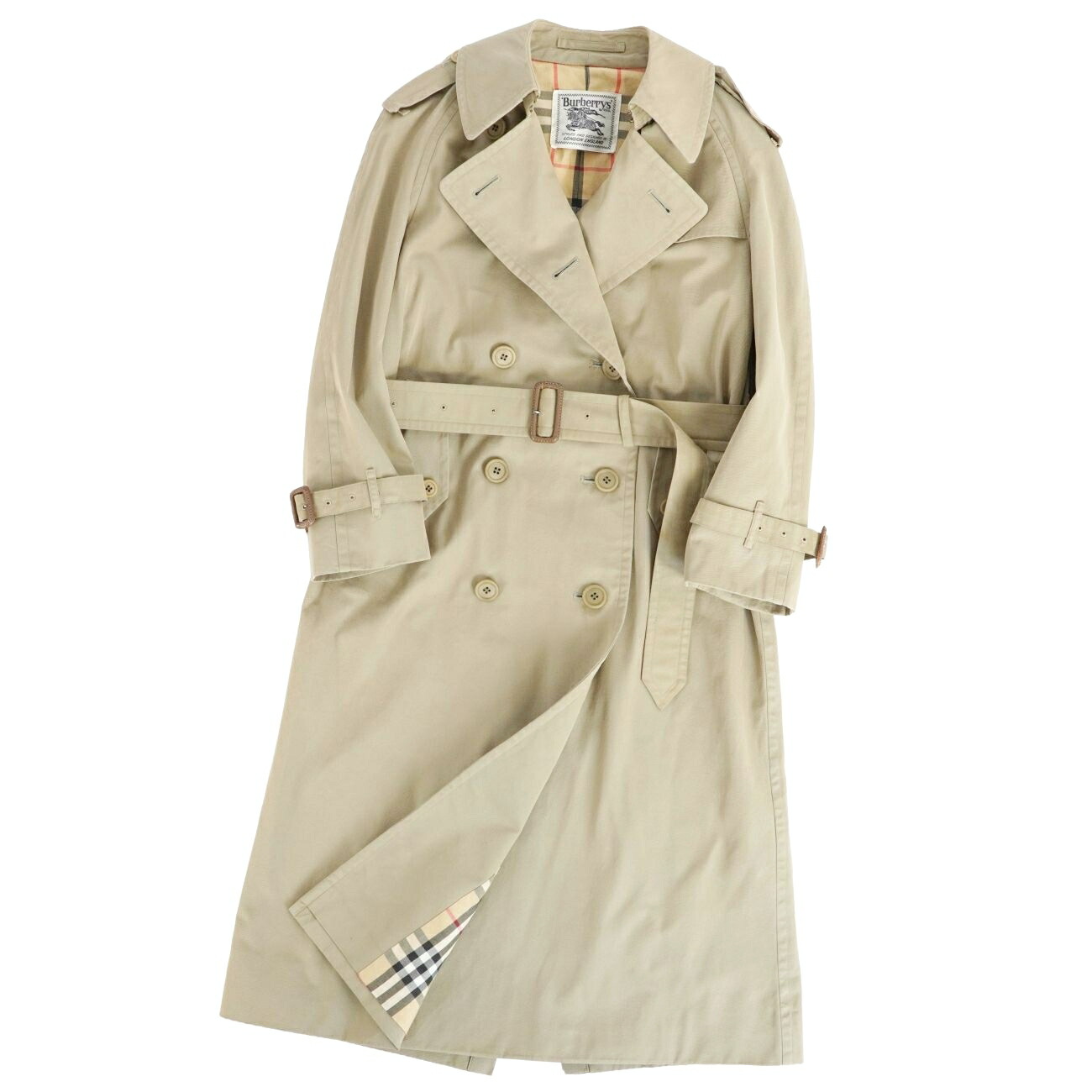 【美品】Vintage バーバリー Burberrys 厚地の外套 トレンチコート 綿織物100% アウター レディース S カーキベージュ【中古】