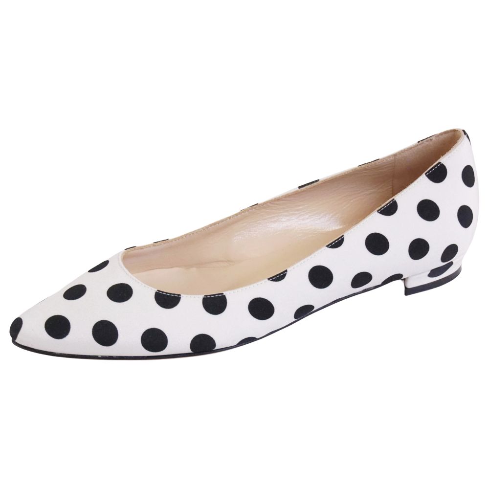 【新古品】マノロ・ブラニク Manolo Blahnik パンプス フラットパンプス ドット柄 キャンバス シューズ 靴 レディース イタリア製 35(22cm相当) ホワイト【中古】