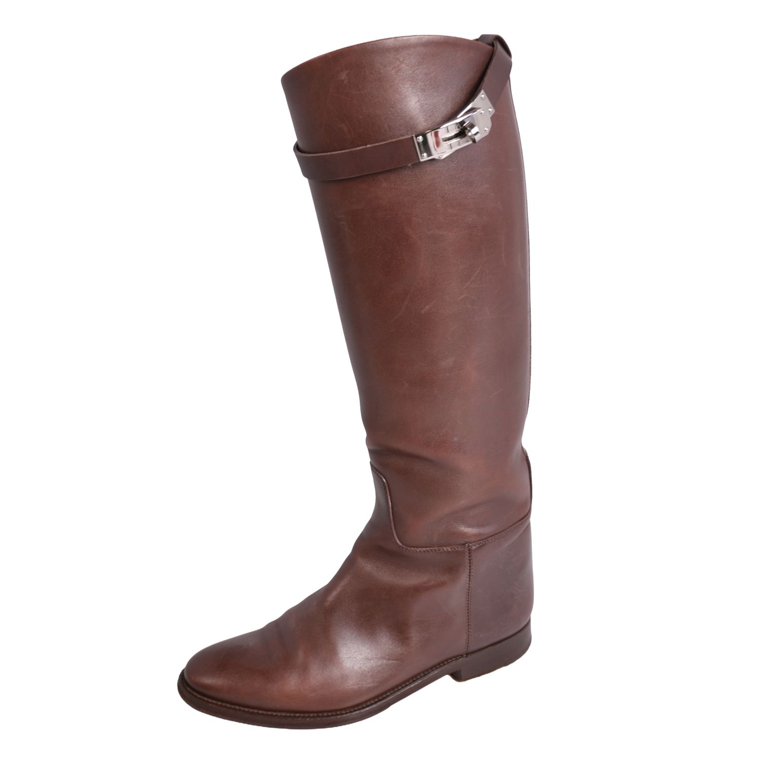 エルメス HERMES Jumping Boots ジャンピングブーツ ブーツ ロングブーツ ケリー金具 なめし革 シューズ 靴 レディース 37.5(24.5珊好いかげんに) 赤銅色【中古】
