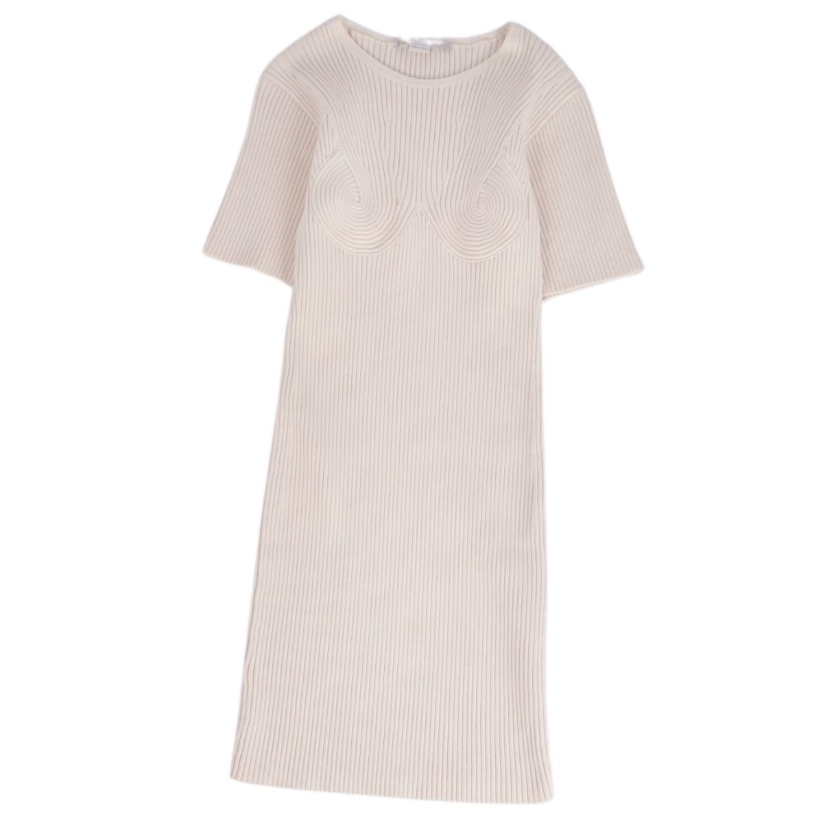 【美品】ステラマッカートニー STELLA McCARTNEY ワンピース ニット ショートスリーブ 半袖 コットン トップス レディース イタリア製 38(M相当) アイボリー【中古】