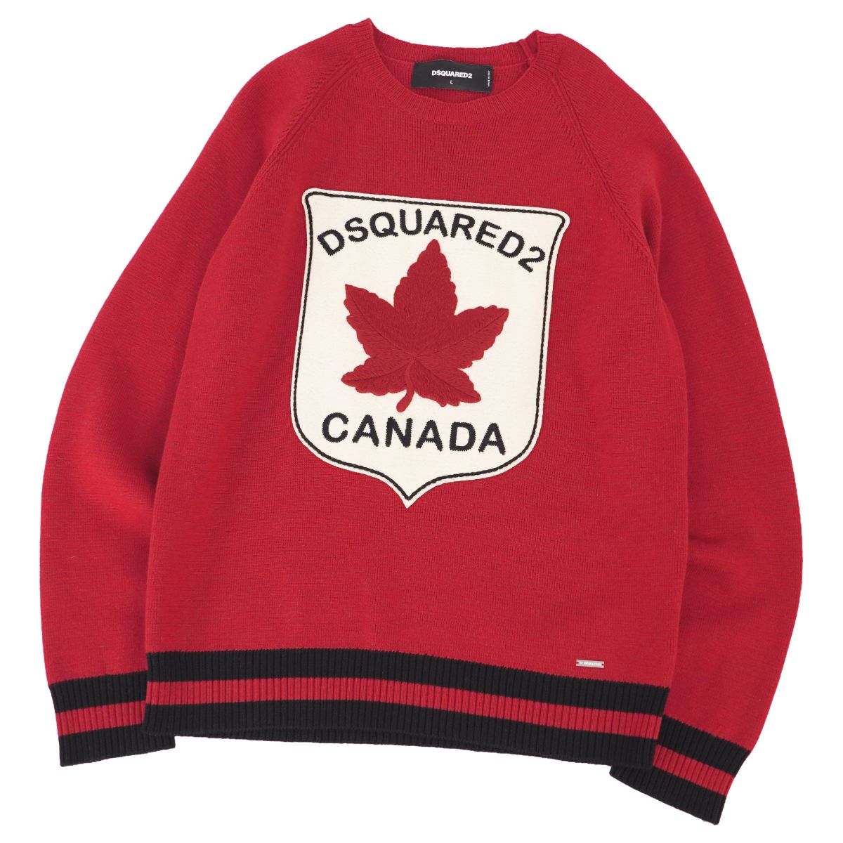 【美品】ディースクエアード DSQUARED2 編み物 2018 スウェーター ロング捩り 長袖 羊毛 トップス メンズ イタリア製 L 赤いこと【中古】