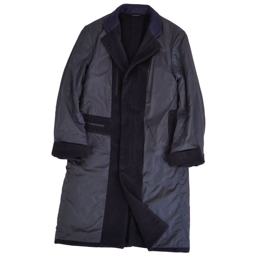 【美品】プラダ PRADA 90年代 コート ロングコート ウール カシミヤ ナイロン切り替え アウター メンズ イタリア製 46(S相当) ネイビー【中古】｜MODEST LORD 仙台 店