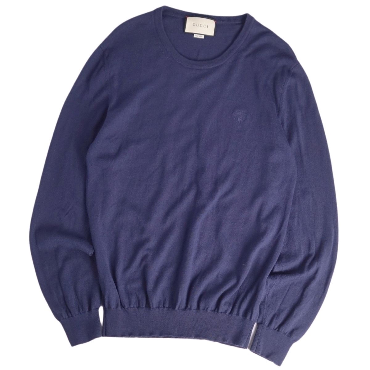 【美品】グッチ GUCCI ニット セーター プルオーバー ウール トップス メンズ イタリア製 L ネイビー【中古】