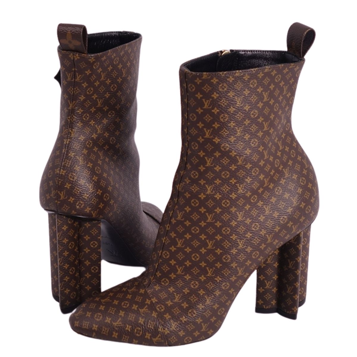 【美品】ルイヴィトン LOUIS VUITTON ブーツ シルエットライン アンクルブーツ マイクロモノグラム ヒール シューズ 靴 レディース イタリア製 36.5(23.5cm相当) ブラウン【中古】